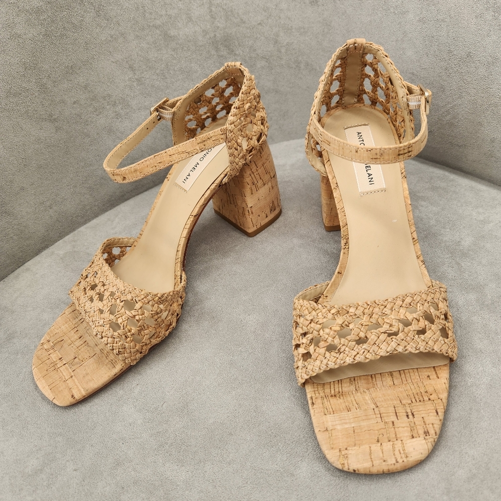 Antonio Melani Heeled Sandals 9.5 Tan Cork Woven Gretel Boho Cottagecore New$140 - Picture 9 of 16